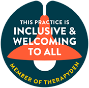 TherapyDen member badge — this practice is inclusive and welcoming to all