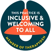 TherapyDen member badge — this practice is inclusive and welcoming to all